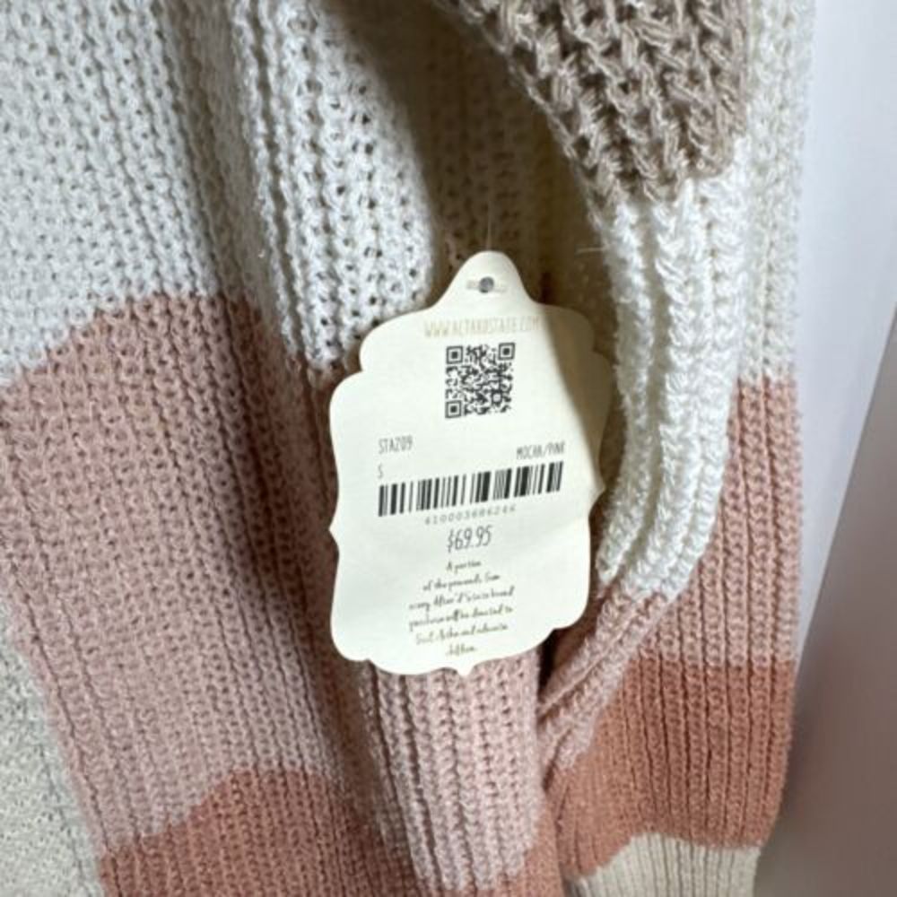 Altar'd State Cardigan Sweater Open Front Long Sleeve‎ Mocha Pink Size Small New - Picture 4 of 6